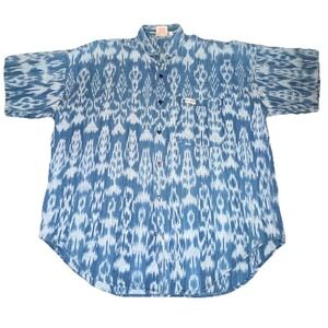 Lin Canola Hand Woven Short Sleeve Button Up Shirt Made in Guatemala Artisan Med